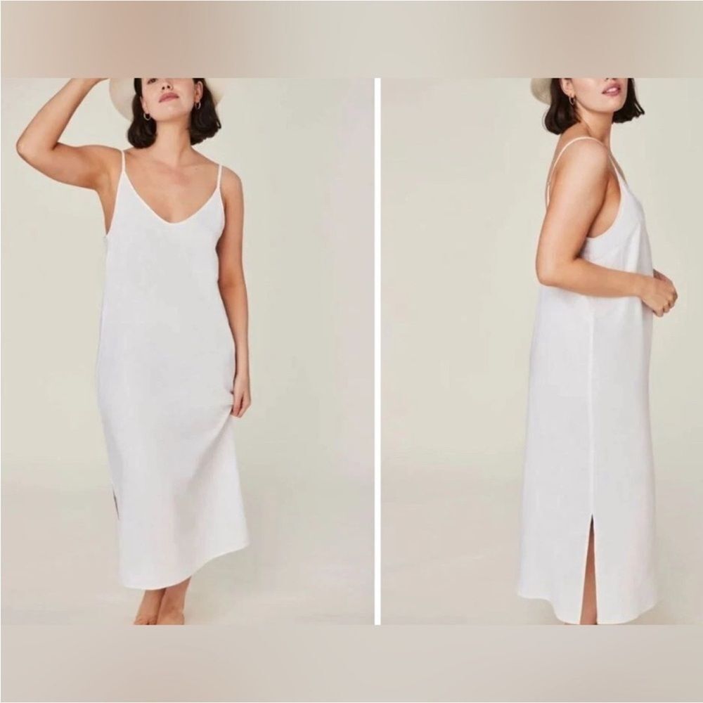 Andie Barreta Coconut Off White Linen Rayon Slip Midi Dress Sz M NWT